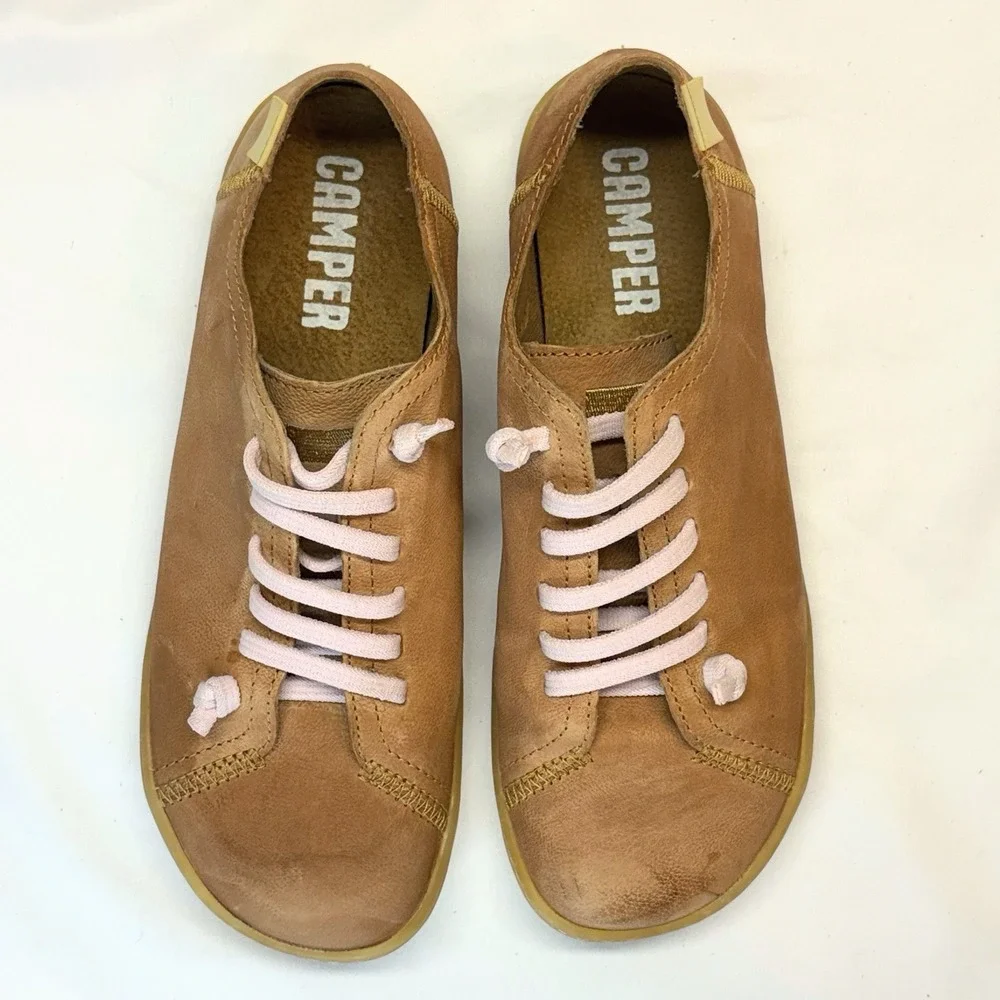 Camper Peu Cami Sneakers EU 38 W US 7.5 M 6 Tan Calfskin Leather Elastic Lace